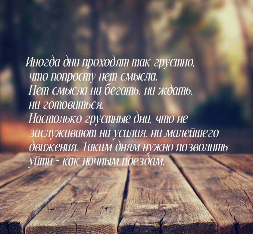 Иногда дни проходят так грустно, что попросту нет смысла. Нет смысла ни бегать, ни ждать, 