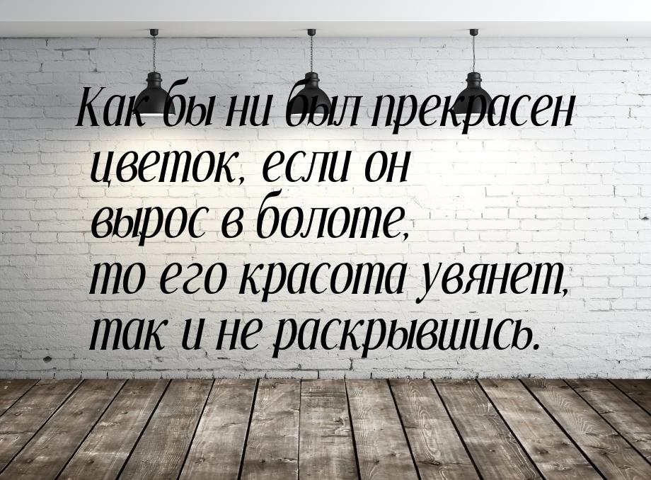 Как бы ни был прекрасен цветок, если он вырос в болоте, то его красота увянет, так и не ра