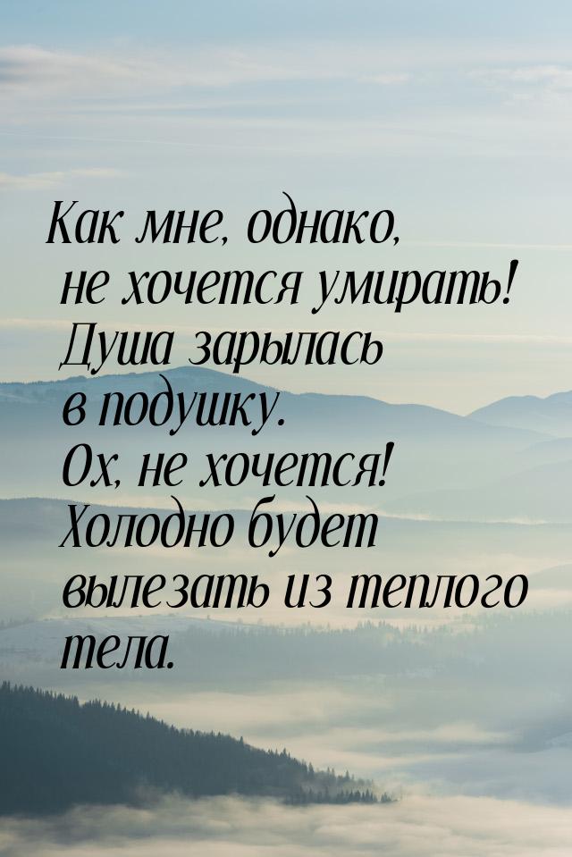 Как мне,  однако,  не хочется умирать! Душа зарылась в подушку. Ох, не хочется! Холодно бу