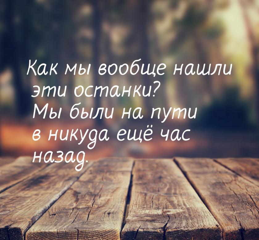 Как мы вообще нашли эти останки? Мы были на пути в никуда ещё час назад.