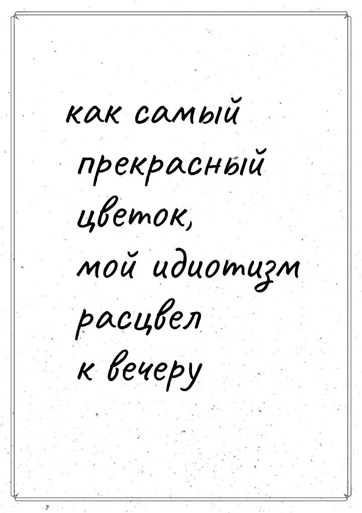 как самый прекрасный цветок, мой идиотизм расцвел к вечеру