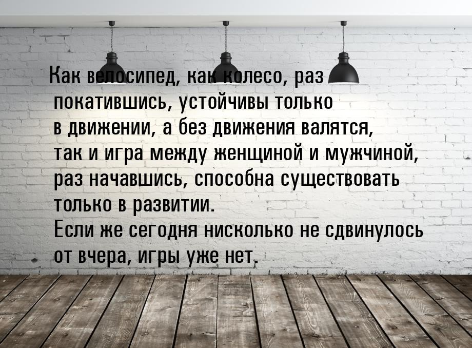 Как велосипед, как колесо, раз покатившись, устойчивы только в движении, а без движения ва