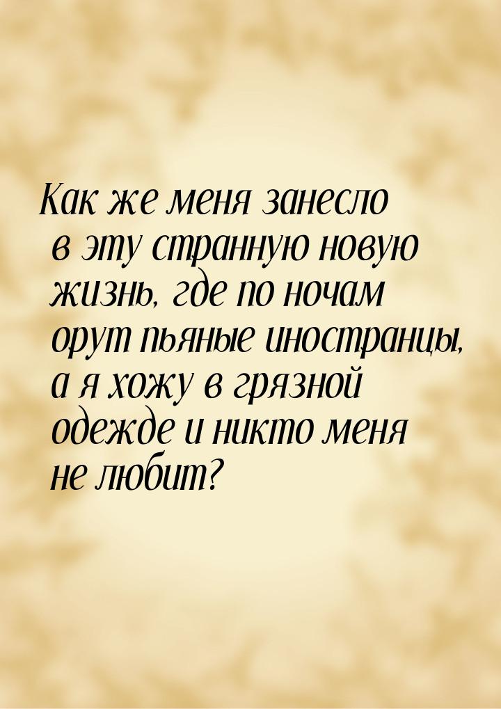 Как же меня занесло в эту странную новую жизнь, где по ночам орут пьяные иностранцы, а я х