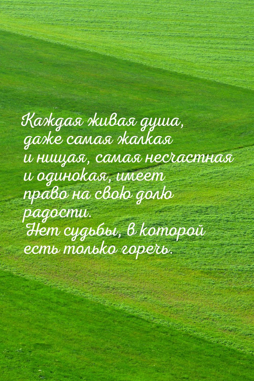 Каждая живая душа, даже самая жалкая и нищая, самая несчастная и одинокая, имеет право на 