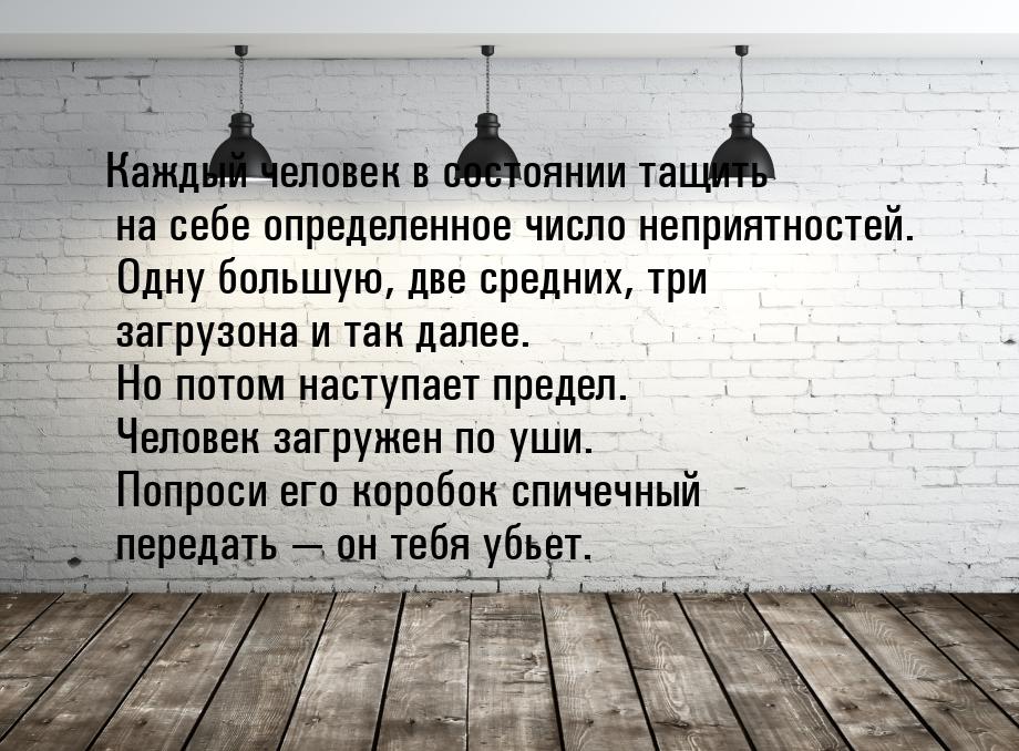 Каждый человек в состоянии тащить на себе определенное число неприятностей. Одну большую, 