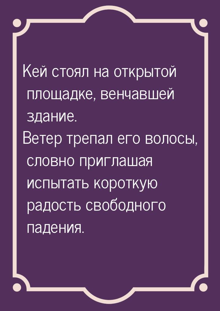 Кей стоял на открытой площадке, венчавшей здание. Ветер трепал его волосы, словно приглаша