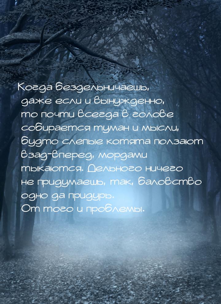 Когда бездельничаешь, даже если и вынужденно, то почти всегда в голове собирается туман и 