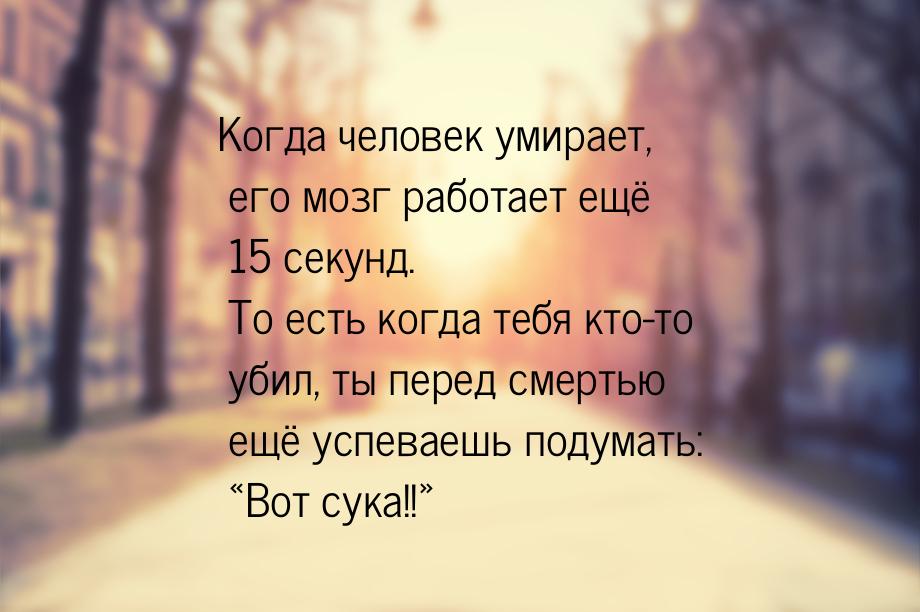 Когда человек умирает, его мозг работает ещё 15 секунд. То есть когда тебя кто-то убил, ты