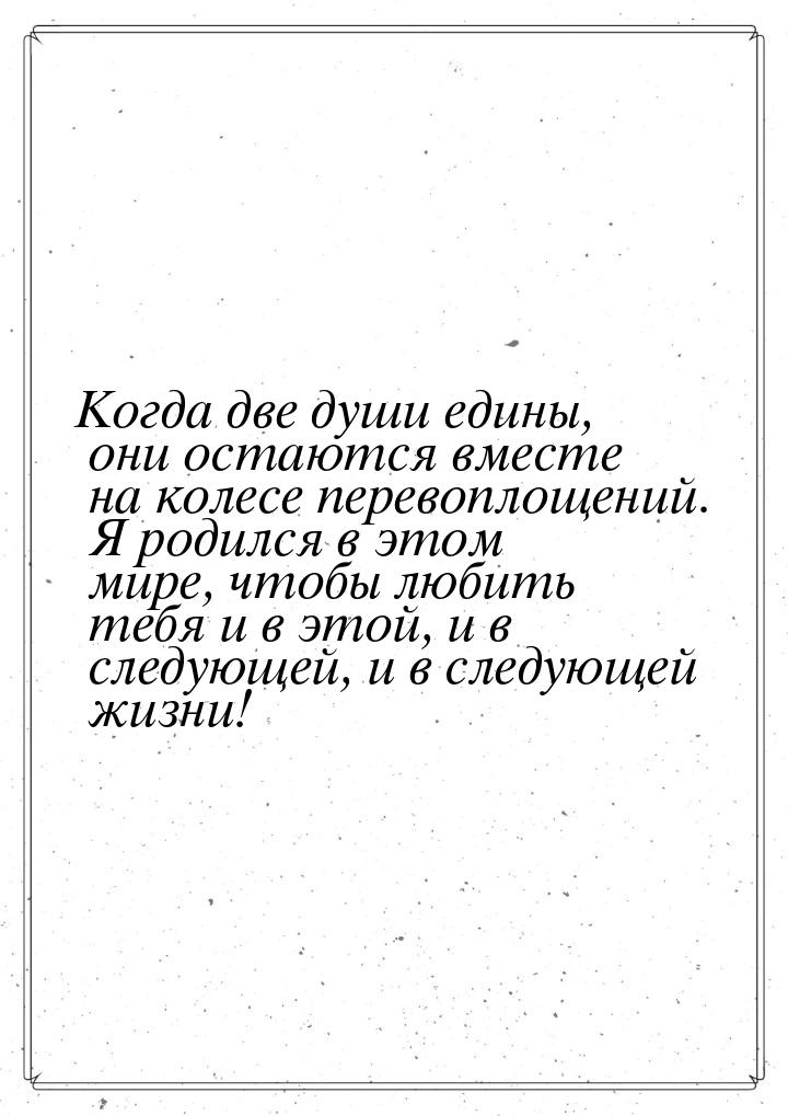 Когда две души едины, они остаются вместе на колесе перевоплощений. Я родился в этом мире,