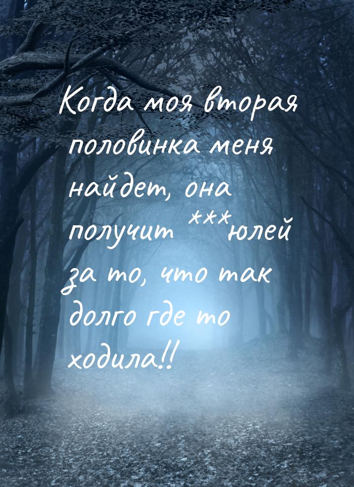 Когда моя вторая половинка меня найдет, она получит ***юлей за то, что так долго где то хо