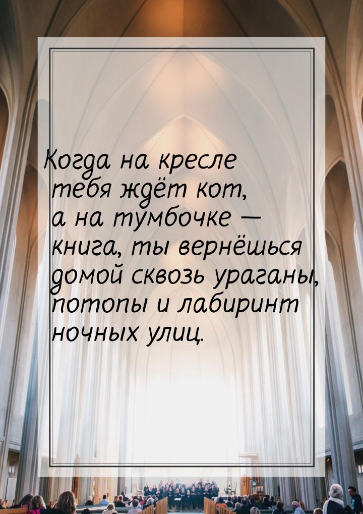 Когда на кресле тебя ждёт кот, а на тумбочке  книга, ты вернёшься домой сквозь ураг