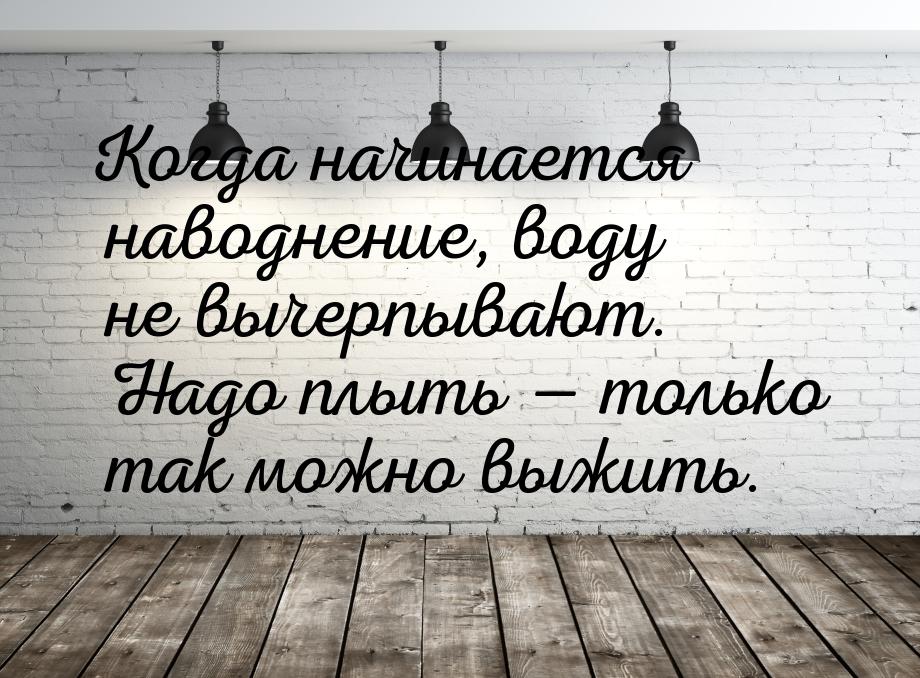 Когда начинается наводнение, воду не вычерпывают. Надо плыть  только так можно выжи