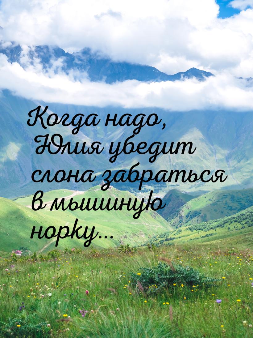 Когда надо, Юлия убедит слона забраться в мышиную норку…