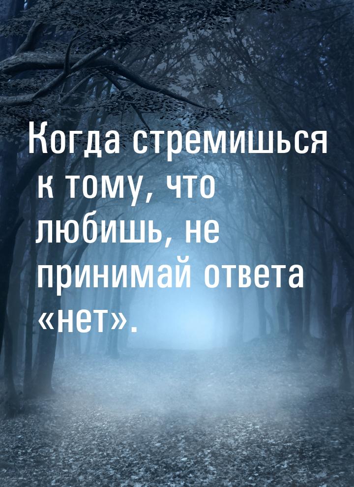 Когда стремишься к тому, что любишь, не принимай ответа нет.