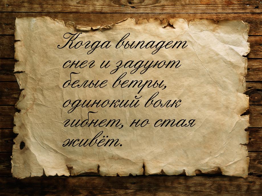 Когда выпадет снег и задуют белые ветры, одинокий волк гибнет, но стая живёт.