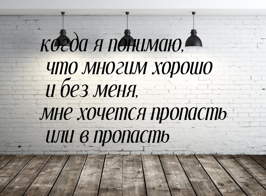 когда я понимаю, что многим хорошо и без меня, мне хочется пропасть или в пропасть