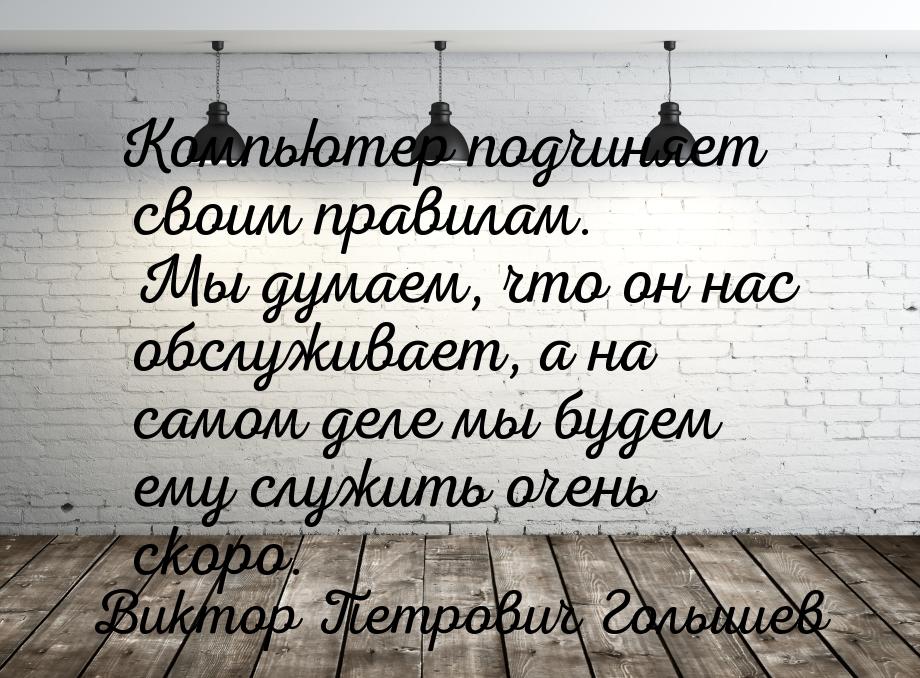 Компьютер подчиняет своим правилам. Мы думаем, что он нас обслуживает, а на самом деле мы 