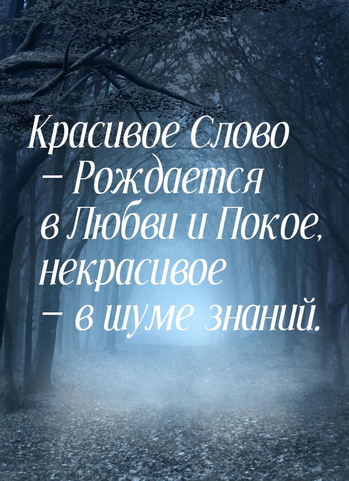 Красивое Слово  Рождается в Любви и Покое, некрасивое  в шуме знаний.