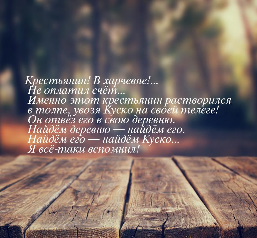 Крестьянин! В харчевне!... Не оплатил счёт... Именно этот крестьянин растворился в толпе, 