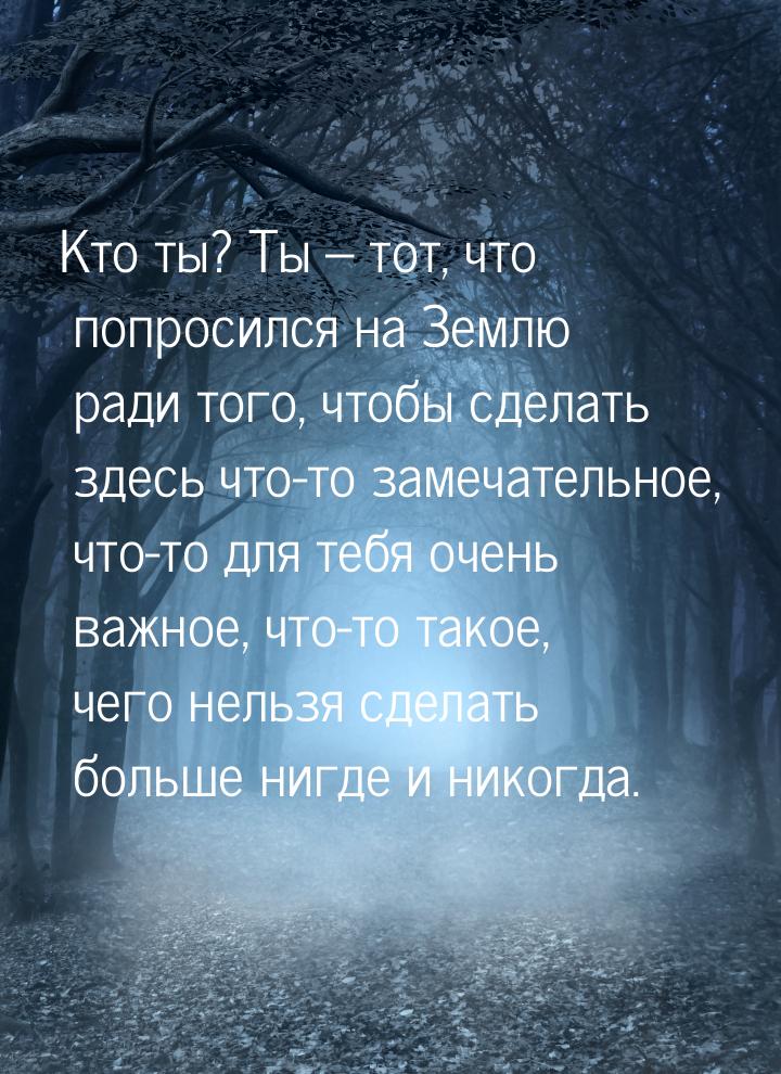 Кто ты? Ты – тот, что попросился на Землю ради того, чтобы сделать здесь что-то замечатель