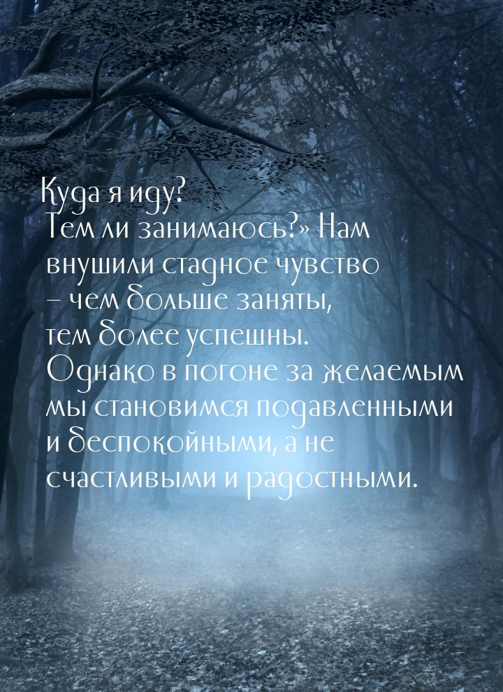 Куда я иду? Тем ли занимаюсь?» Нам внушили стадное чувство – чем больше заняты, тем более 