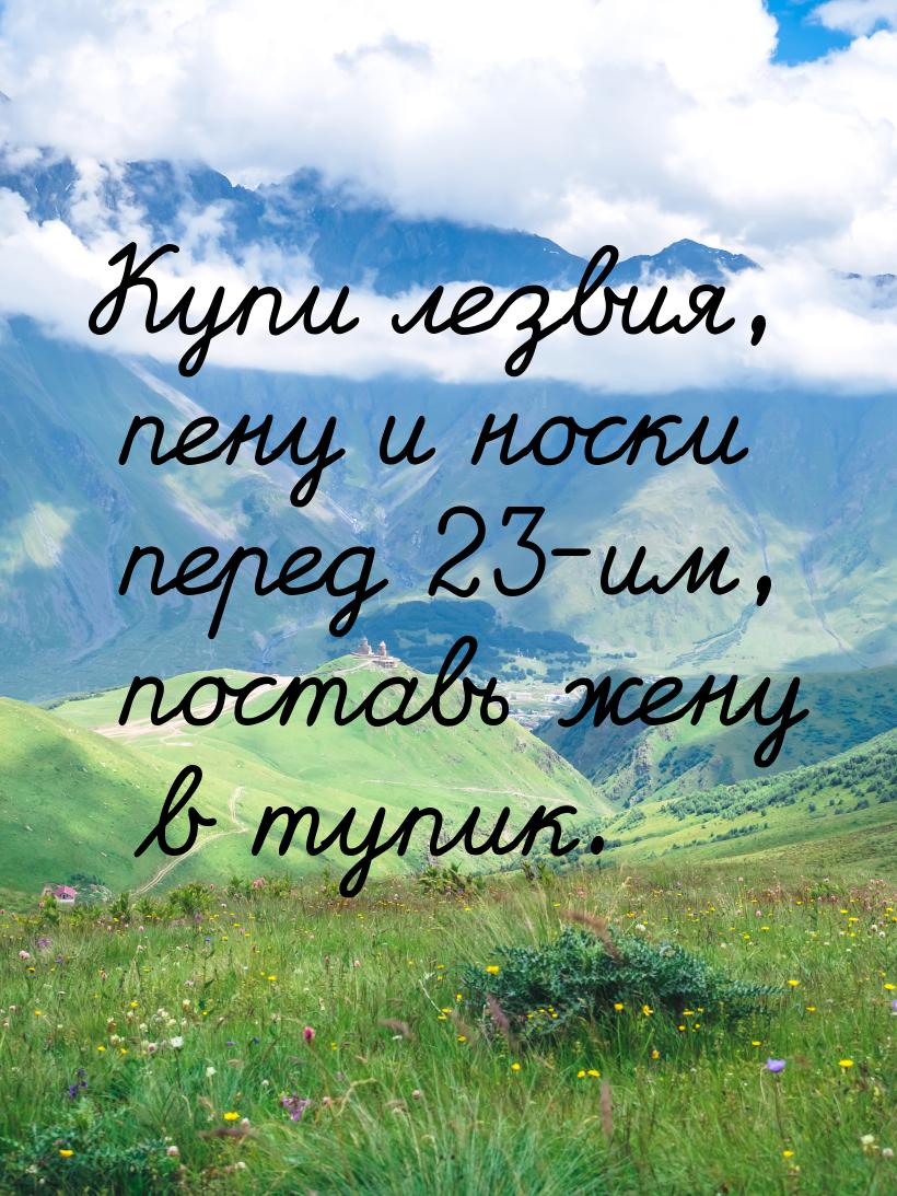 Купи лезвия, пену и носки перед 23-им, поставь жену в тупик.