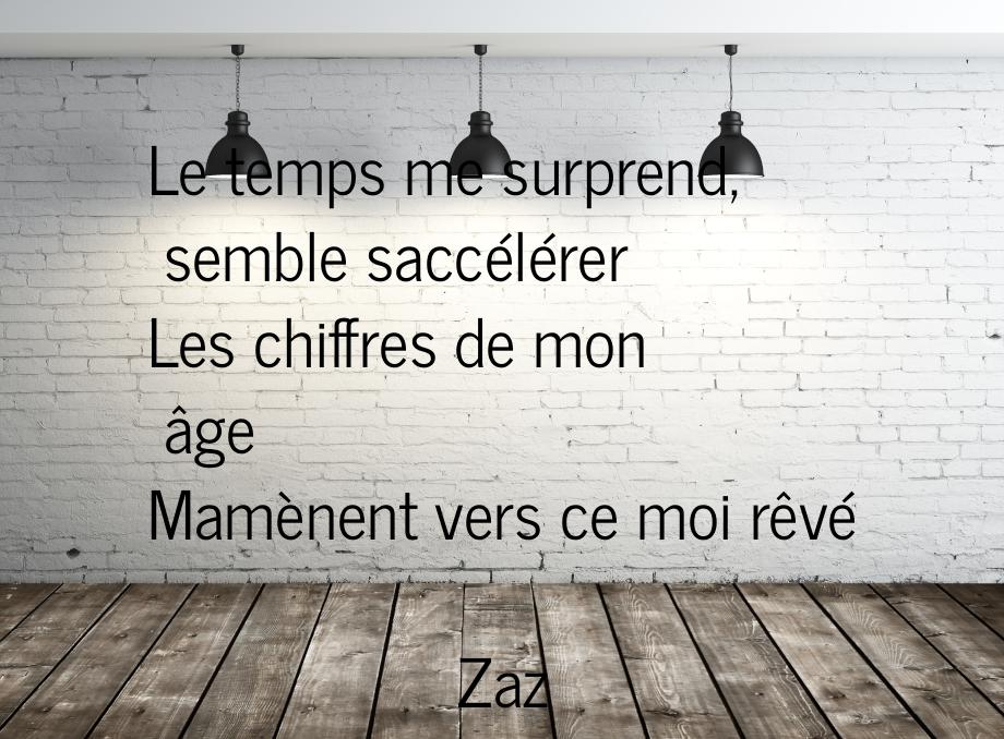 Le temps me surprend, semble saccélérer Les chiffres de mon âge Mamènent vers ce moi rêvé