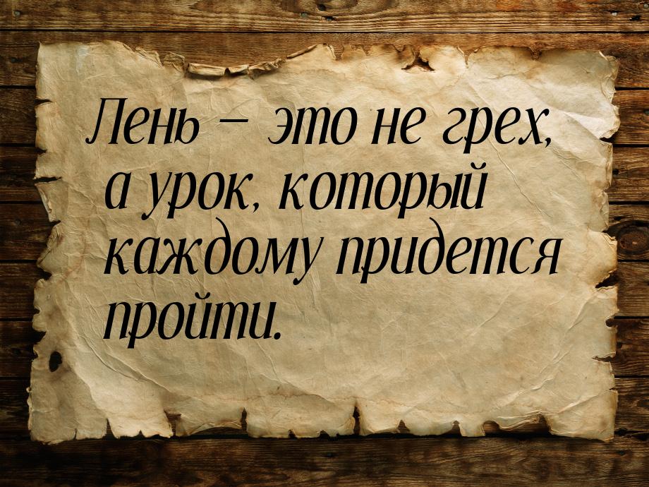 Лень  это не грех, а урок,  который каждому придется пройти.