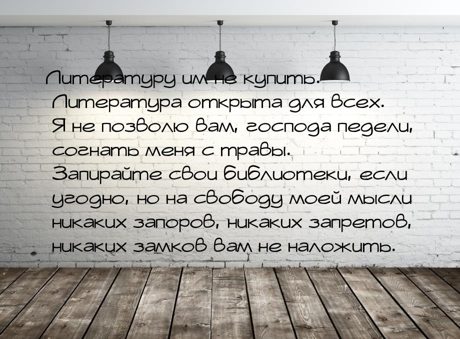 Литературу им не купить. Литература открыта для всех. Я не позволю вам, господа педели, со