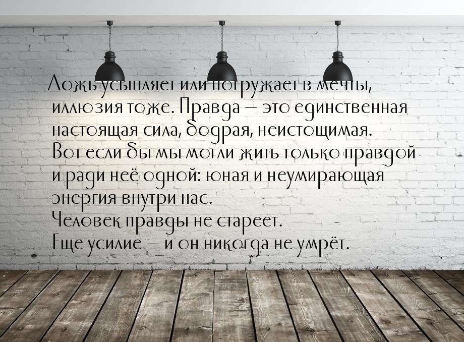 Ложь усыпляет  или погружает  в мечты,  иллюзия  тоже.  Правда    это единственная 