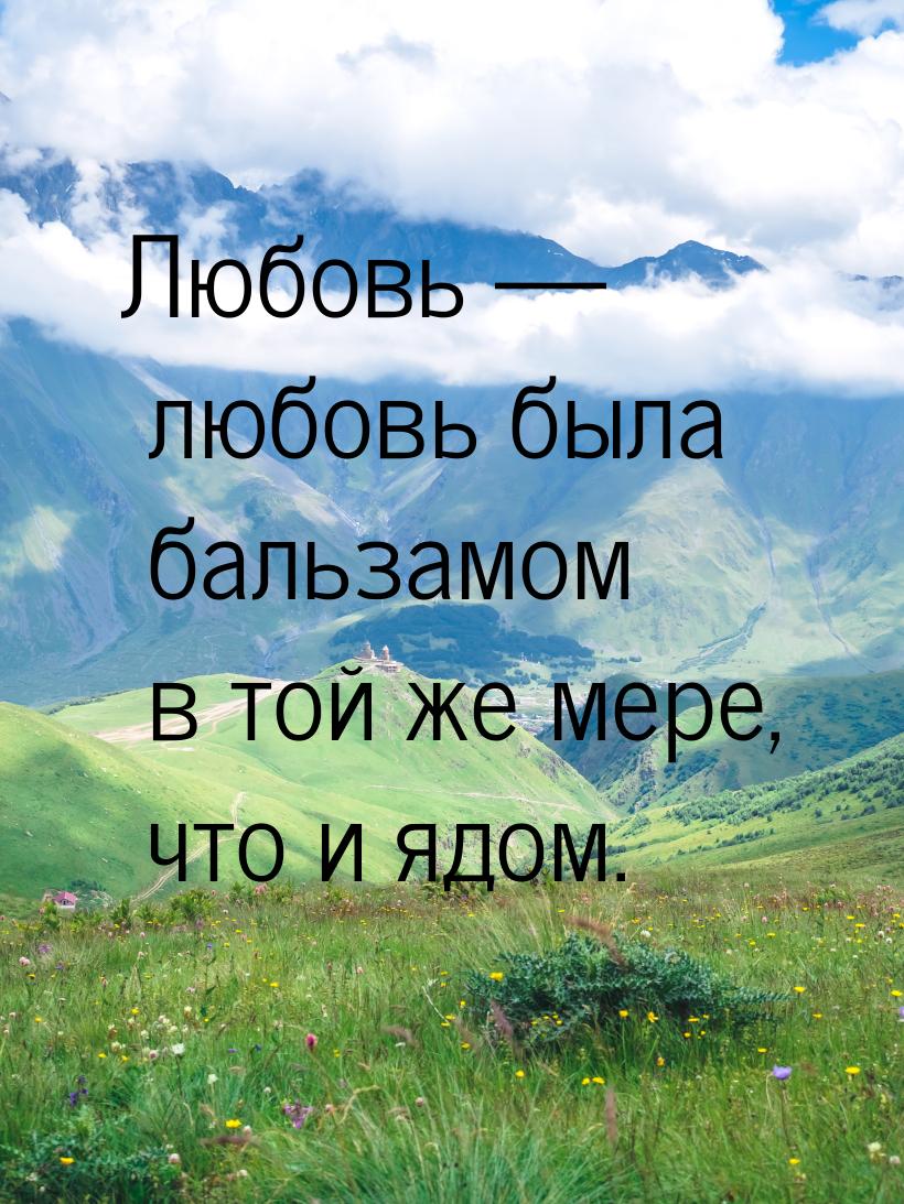 Любовь — любовь была бальзамом в той же мере, что и ядом.