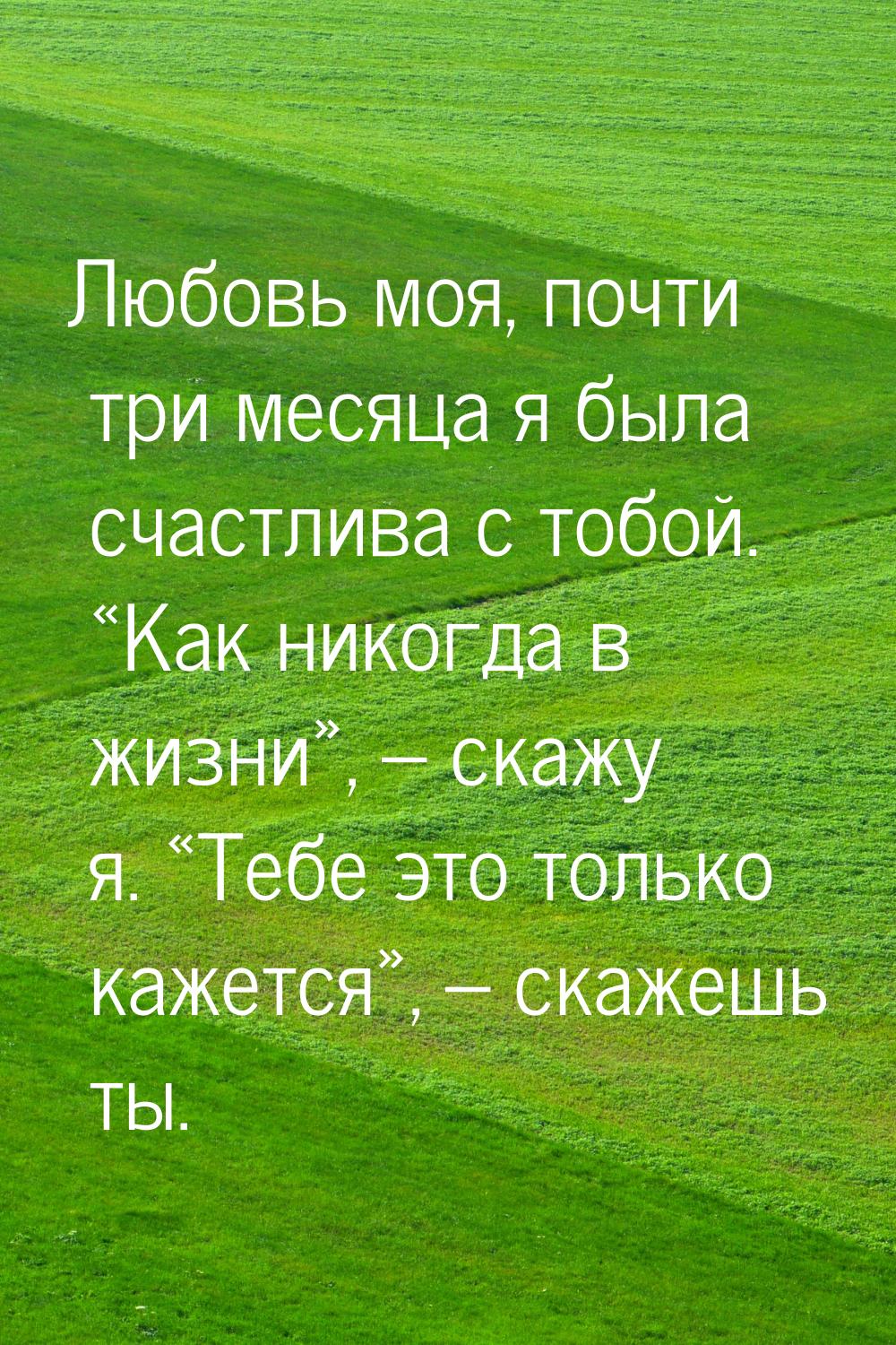 Любовь моя, почти три месяца я была счастлива с тобой. «Как никогда в жизни», – скажу я. «