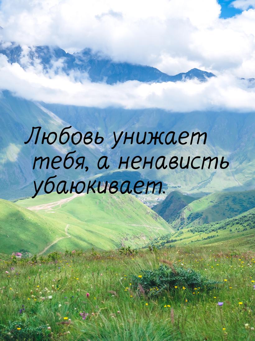 Любовь унижает тебя, а ненависть убаюкивает.