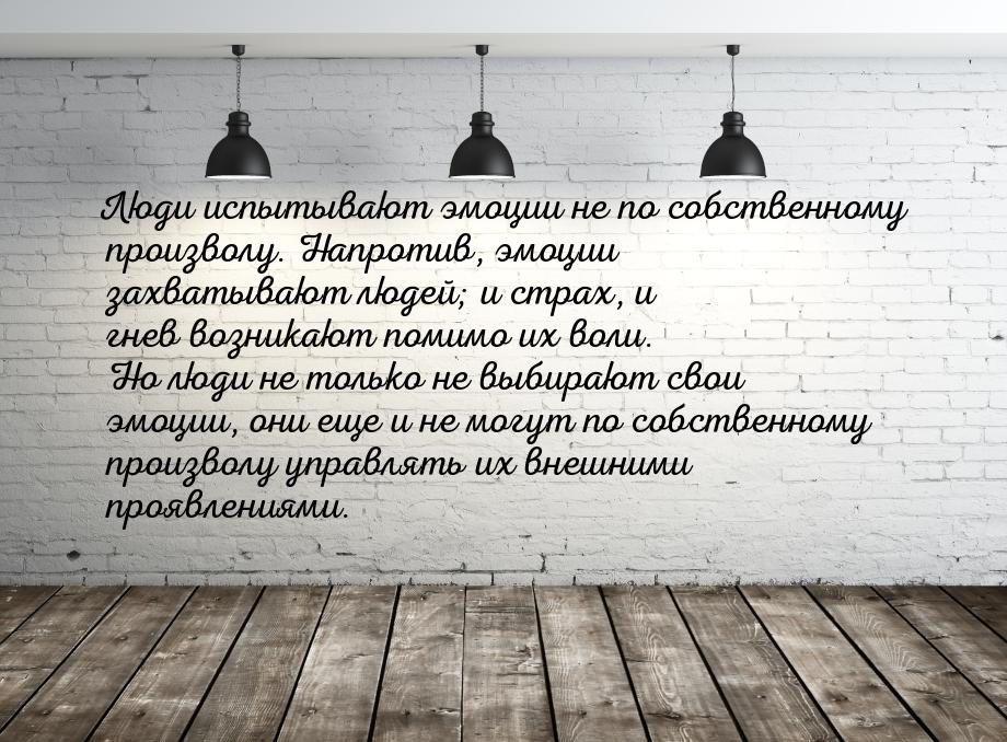 Люди испытывают эмоции не по собственному произволу. Напротив, эмоции захватывают людей; и