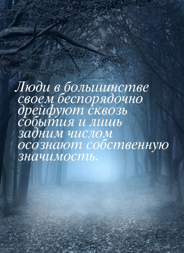 Люди в большинстве своем беспорядочно дрейфуют сквозь события и лишь задним числом осознаю