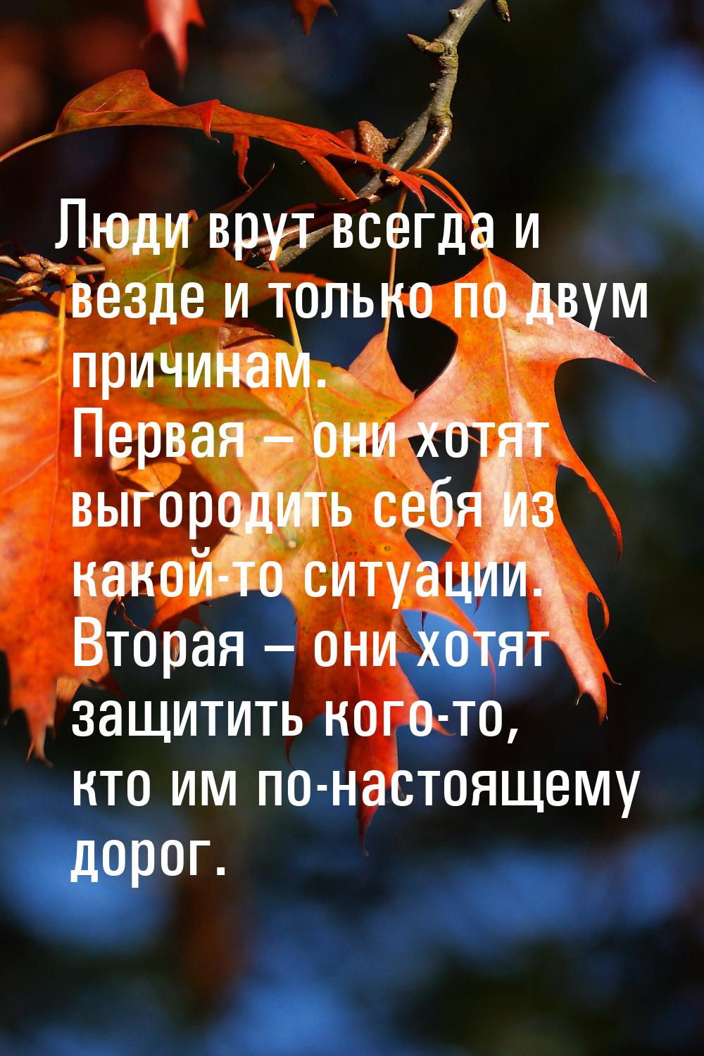 Люди врут всегда и везде и только по двум причинам. Первая – они хотят выгородить себя из 