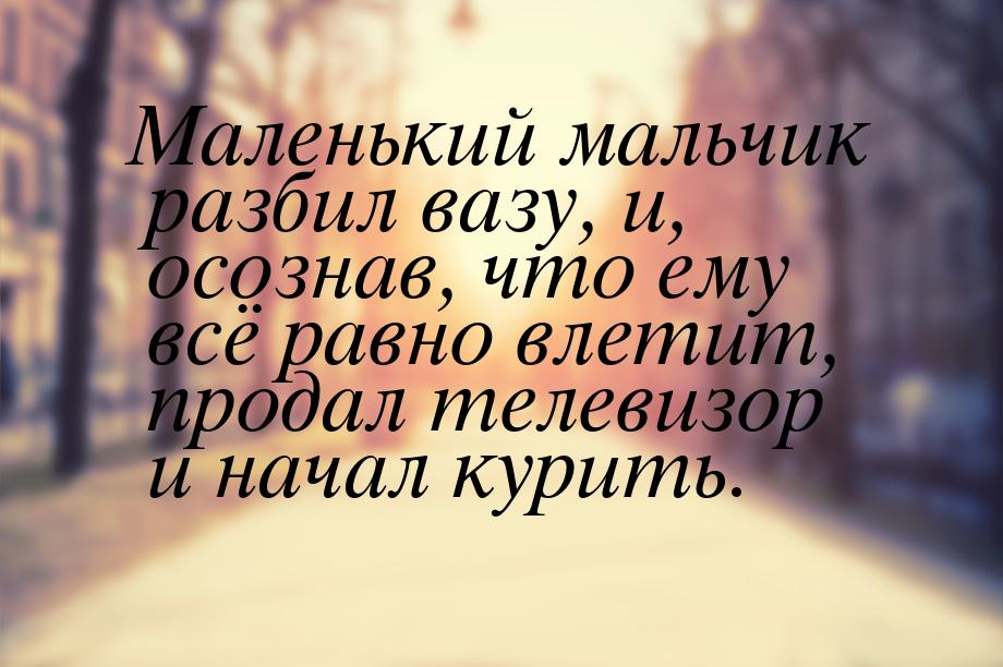 Маленький мальчик разбил вазу, и, осознав, что ему всё равно влетит, продал телевизор и на