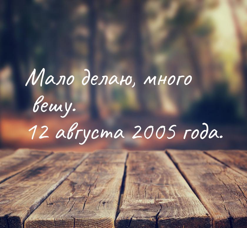 Мало делаю, много вешу. 12 августа 2005 года.