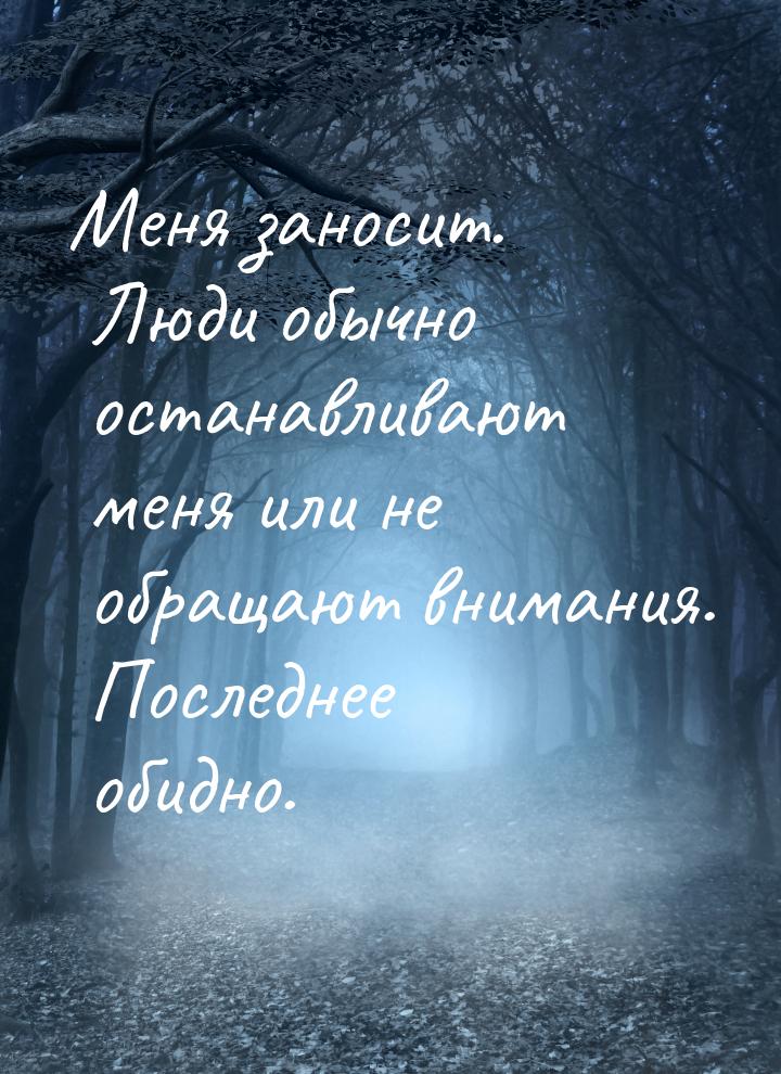 Меня заносит. Люди обычно останавливают меня или не обращают внимания. Последнее обидно.