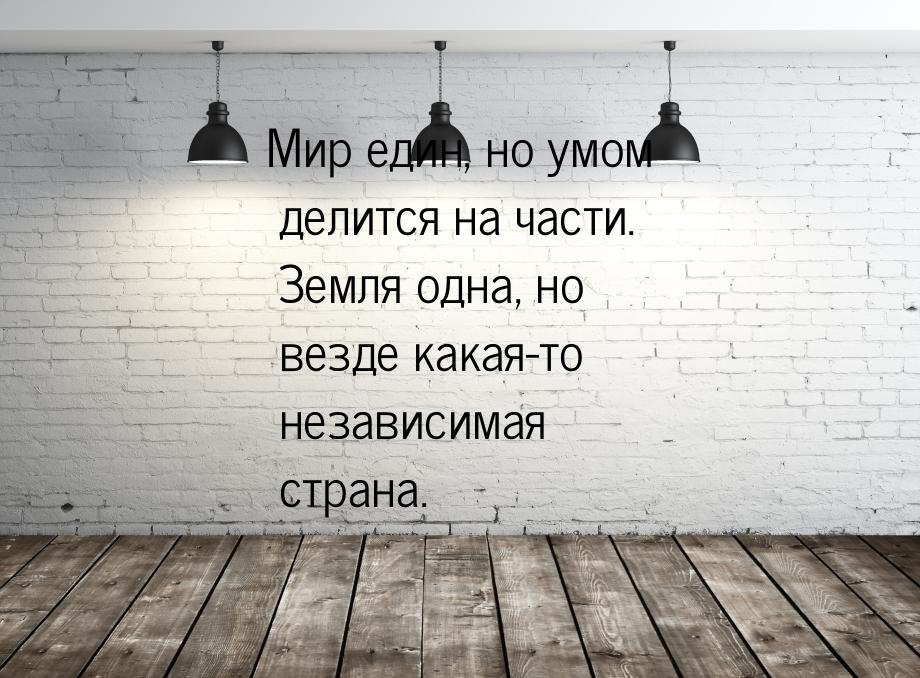 Мир един, но умом делится на части. Земля одна, но везде какая-то независимая страна.