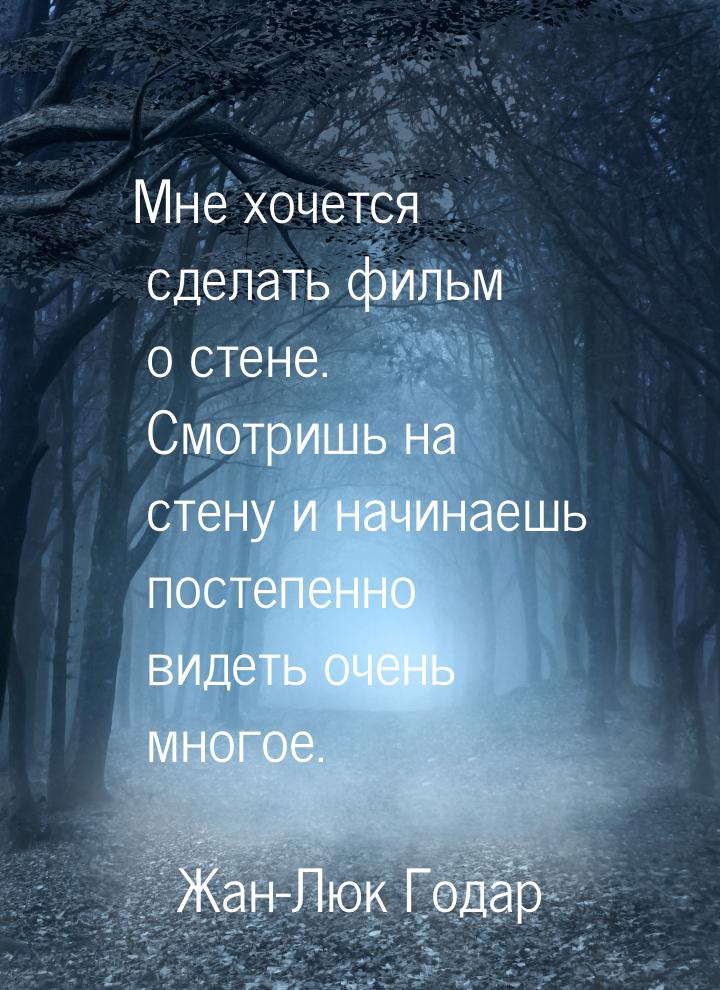 Мне хочется сделать фильм о стене. Смотришь на стену и начинаешь постепенно видеть очень м