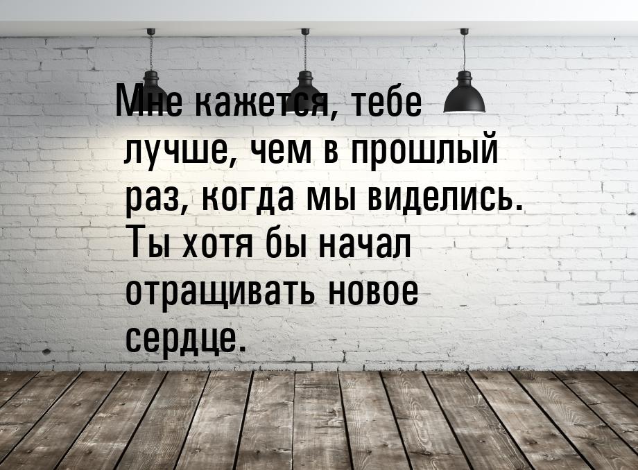 Мне кажется, тебе лучше, чем в прошлый раз, когда мы виделись. Ты хотя бы начал отращивать