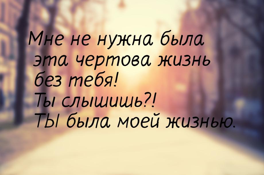 Мне не нужна была эта чертова жизнь без тебя! Ты слышишь?! ТЫ была моей жизнью.