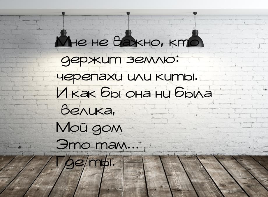 Мне не важно, кто держит землю: черепахи или киты. И как бы она ни была велика, Мой дом — 