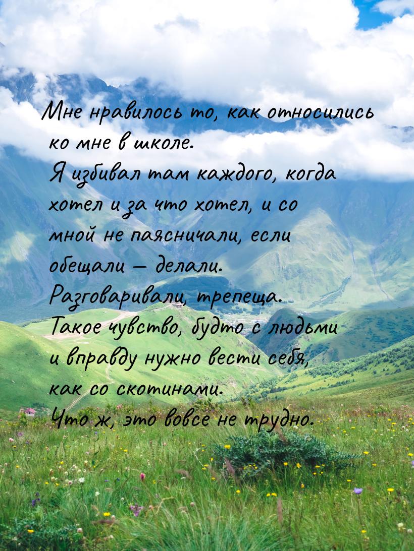 Мне нравилось то, как относились ко мне в школе. Я избивал там каждого, когда хотел и за ч