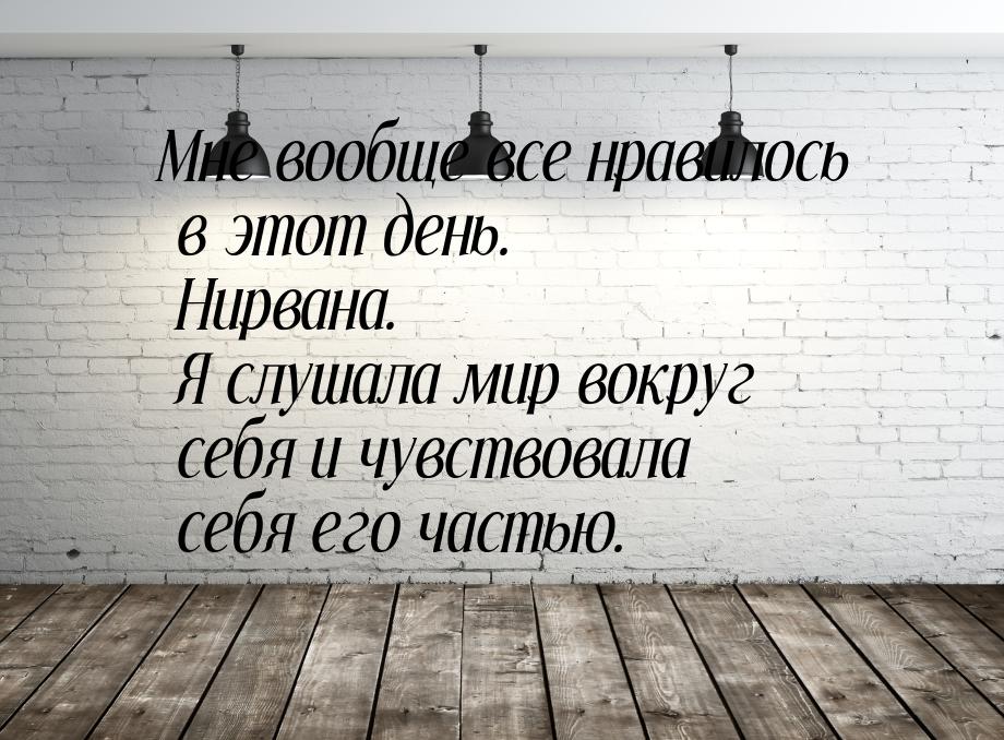 Мне вообще все нравилось в этот день. Нирвана. Я слушала мир вокруг себя и чувствовала себ