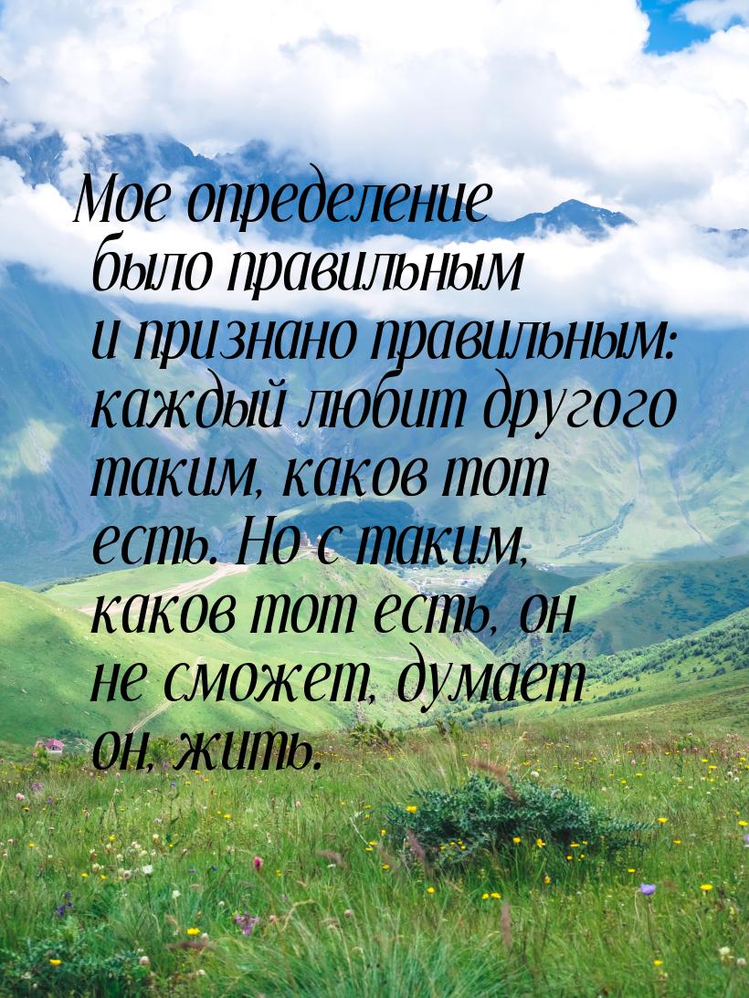 Мое определение было правильным и признано правильным: каждый любит другого таким, каков т