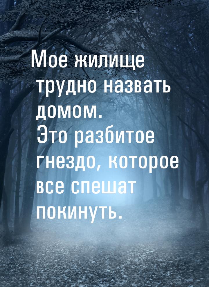 Мое жилище трудно назвать домом. Это разбитое гнездо, которое все спешат покинуть.