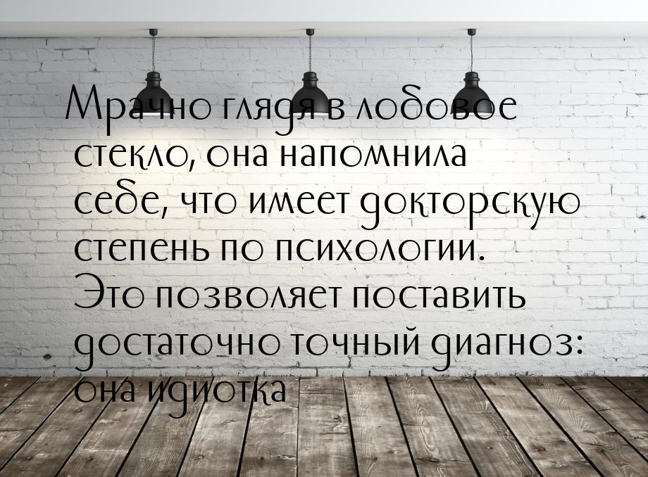 Мрачно глядя в лобовое стекло, она напомнила себе, что имеет докторскую степень по психоло