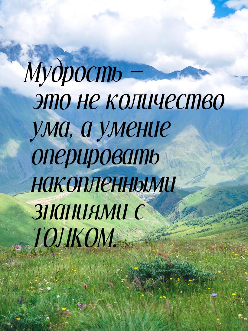 Мудрость  это не количество ума, а умение оперировать накопленными знаниями с ТОЛКО